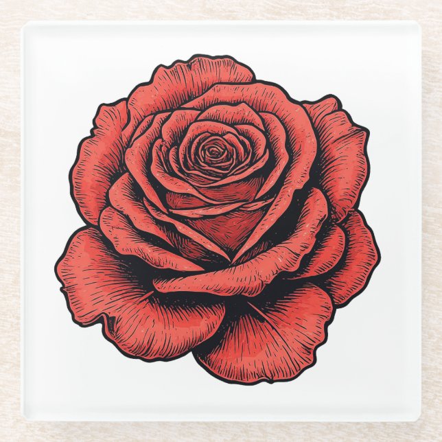 Rote Rose Glasuntersetzer (Vorderseite)