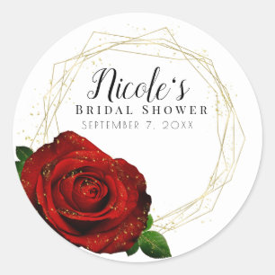 Rote Rose Gold Geometrischer Glam-Brautstrauß Runder Aufkleber