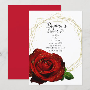 Rote Rose Gold Geometrischer Glam Sweet 16 Party Einladung