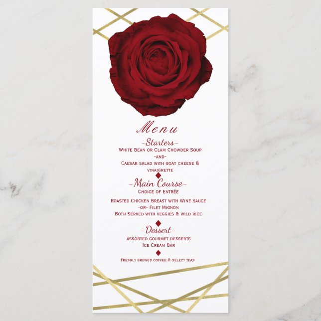Rote Rose & Gold Lines Blumenrestaurant Elegantes  Menükarte (Vorderseite)