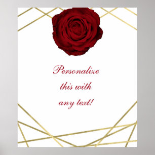 Rote Rose & Gold Lines Floral Wedding Party Banner Poster