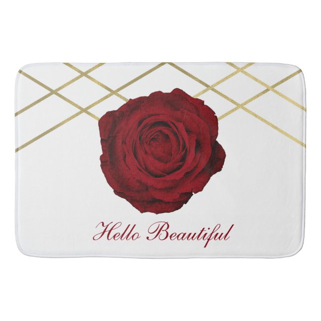 Rote Rose & Gold Linien Blumengestein Glam Elegant Badematte (Vorderseite)