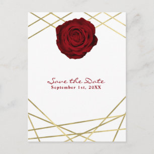 Rote Rose & Gold Linien Blumengestein Save the Dat Ankündigungspostkarte