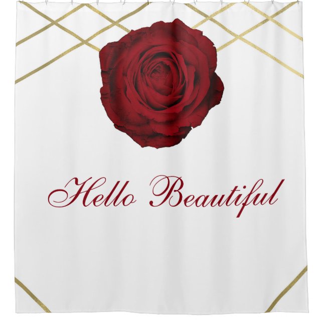 Rote Rose & Gold Linien Florenz Eleganter Stil Duschvorhang (Vorderseite)
