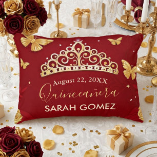 Rote Rose Gold Quinceanera Dekokissen