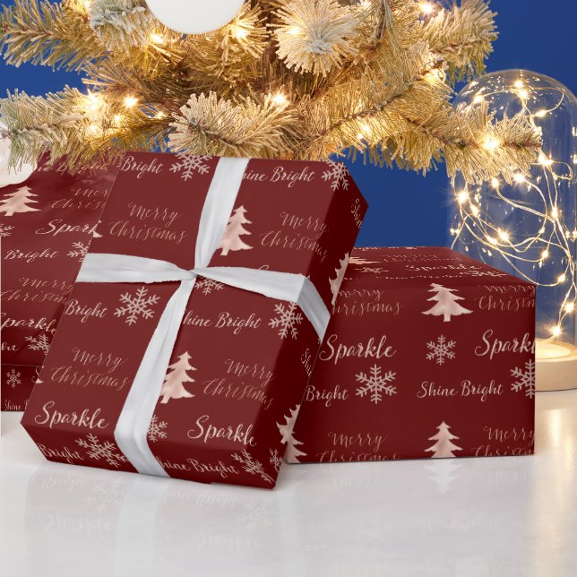 Rote Rose Golden Peach Glitzer Sparkasse Geschenkpapier (Feiertage)