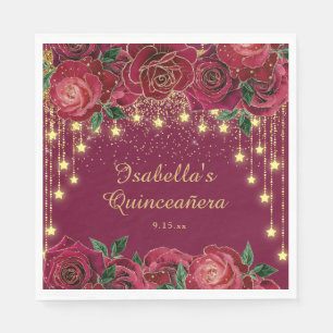 Rote Rose Goldene Lichterkette Sterne Quinceañera  Serviette