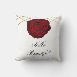 Rote Rose & Goldene Linien Florale Elegante Modern Kissen