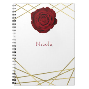 Rote Rose & Goldene Linien Florales Geometrisches  Notizblock