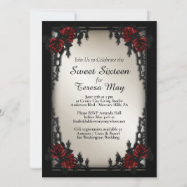 Rote Rose Gothic 16 . Geburtstag Iron Gate Gold Einladung