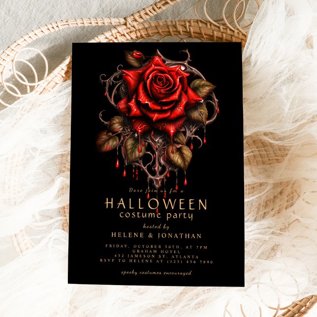 Rote Rose Gothic Adult Halloween-Party Einladung (Red Rose Gothic Adult Halloween Party Invitation)