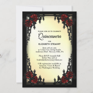 Rote Rose Gothic Quinceañera Iron Gate Gelb Einladung