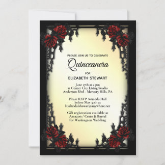 Rote Rose Gothic Quinceañera Iron Gate Gelb Einladung