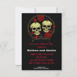 Rote Rose Gothic Skull Halloween-Party Einladung