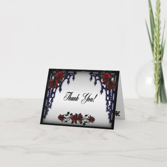 Rote Rose Gothic Wedding Iron Gate Vielen Dank Dankeskarte (Vorderseite)