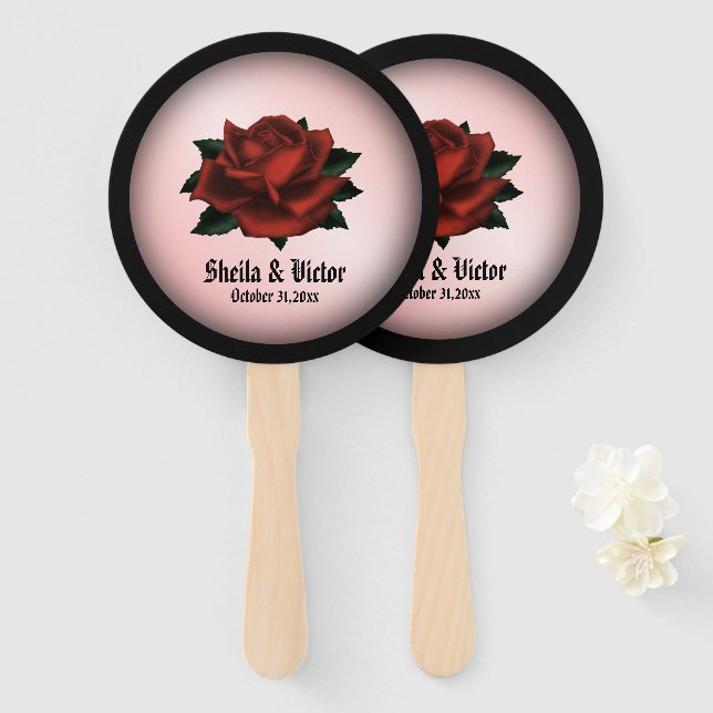 Rote Rose Gothic Wedding Personal Fächer (Vorne und Hinten)