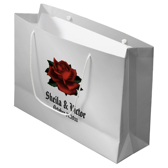 Rote Rose Gothic Wedding Personal Large Gift Bag Große Geschenktüte (Vorderseite Schrägansicht)