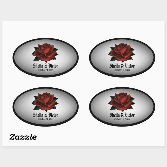Rote Rose Gothic Wedding Personal Oval Sticker (Blatt)
