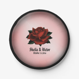 Rote Rose Gothic Wedding Personal Pappteller