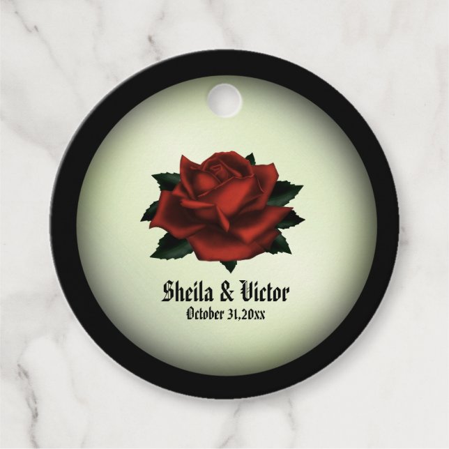 Rote Rose Gothic Wedding Personalisiert Green Geschenkanhänger (Vorderseite)