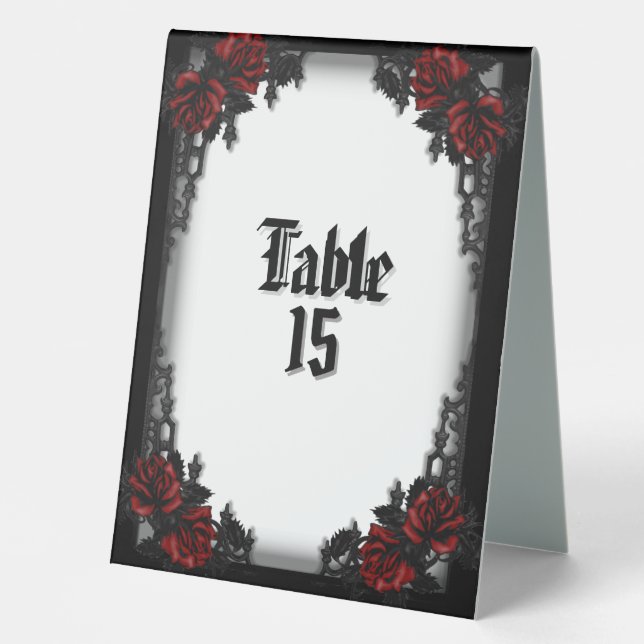 Rote Rose Gothic White Tischaufsteller (Vorderseite)