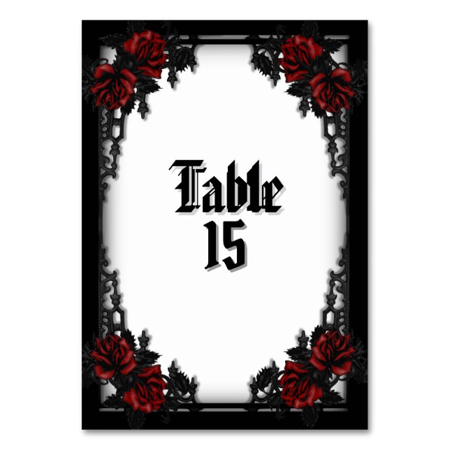 Rote Rose Gothic White Tischnummer (Vorderseite)