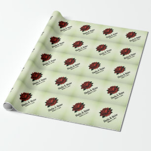 Rote Rose Gotische Hochzeitnamen und Datum Grün Geschenkpapier