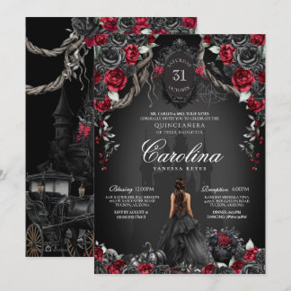 Rote Rose Gotische Spuk Burg Quinceanera Einladung
