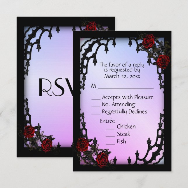 Rote Rose Gotisches UAWG Lila Menü RSVP Karte (Vorne/Hinten)