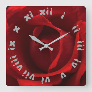 Rote Rose Gray Fat Roman Numbers Wccer Quadratische Wanduhr