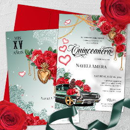 Rote Rose Green Lowrider Mexicana Chola Quinceaner Einladung