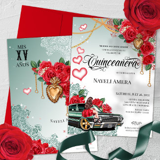 Rote Rose Green Lowrider Mexicana Chola Quinceaner Einladung
