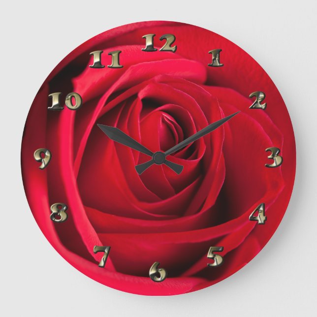 Rote Rose Große Wanduhr (Vorderseite)