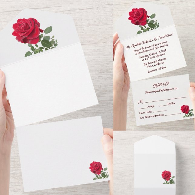 Rote Rose - handgestrichen All In One Einladung (Von Creator hochgeladen)