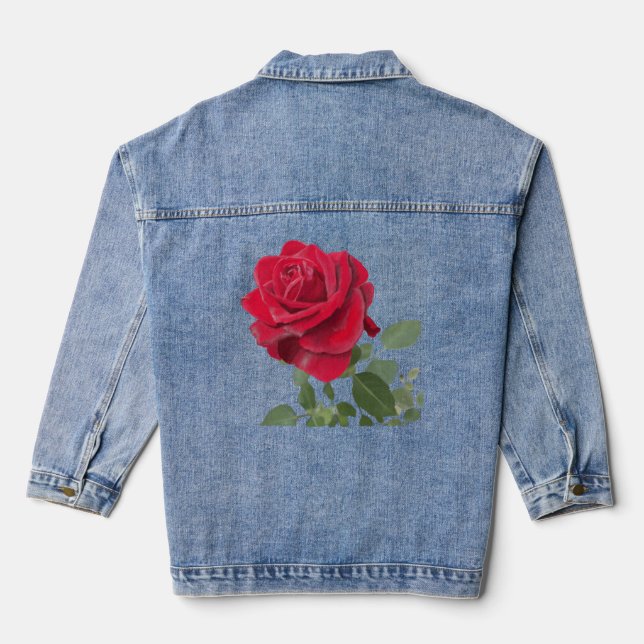 Rote Rose - Handmalerei Jeansjacke (Rückseite)
