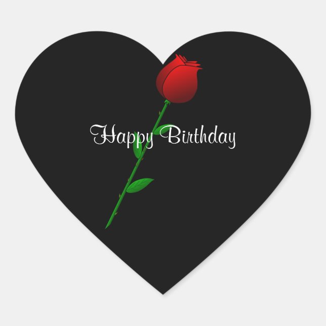 Rote Rose, Happy Birthday, klassisches elegantes D Herz-Aufkleber (Vorderseite)