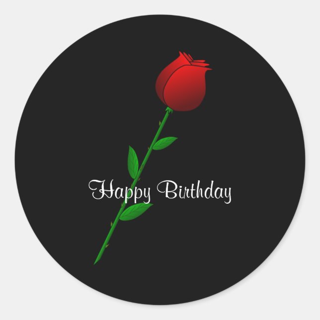 Rote Rose "Happy Birthday" Runder Aufkleber (Vorderseite)