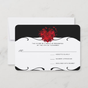 Rote Rose Herz auf Black Metallic UAWG RSVP Karte