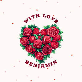 Rote Rose Herzform Liebe Valentine Runder Aufkleber