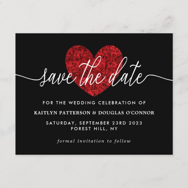 Rote Rose Herzklappen Save the Date Umschließungsk Begleitkarte (Vorderseite)