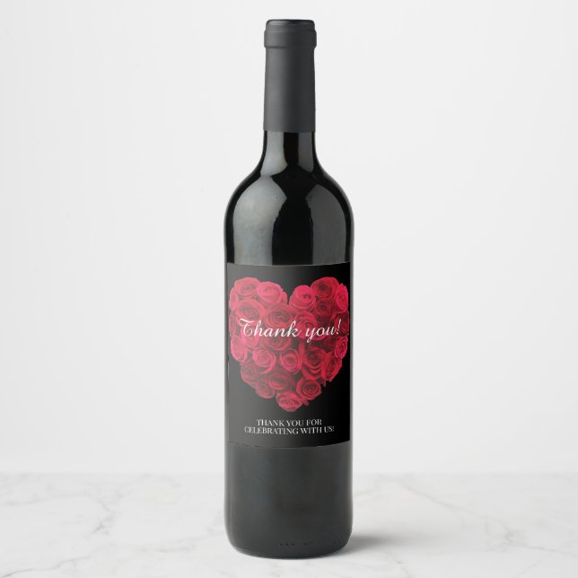 Rote Rose Herzstück Verlobung Valentine Weinetikett (Vorderseite)