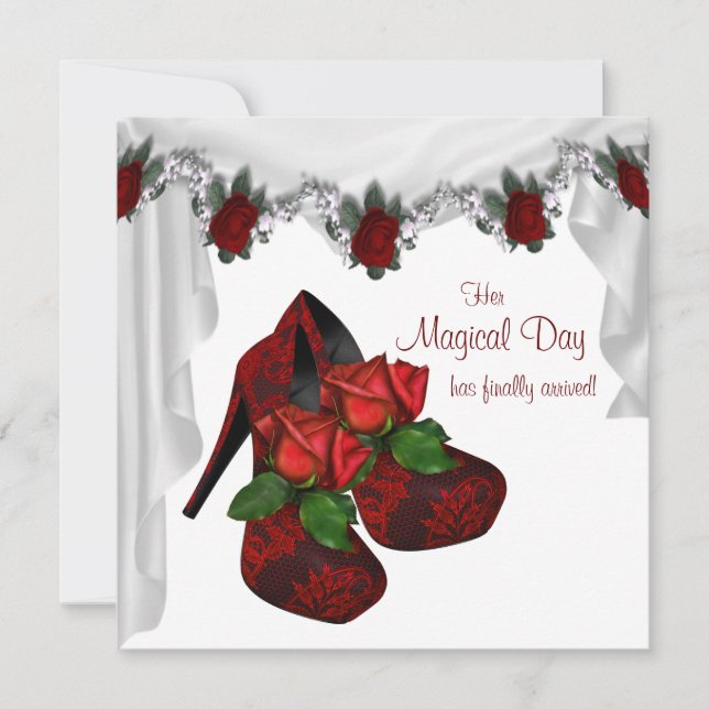 Rote Rose High Heel Schuhe Quinceanera Einladung (Vorderseite)