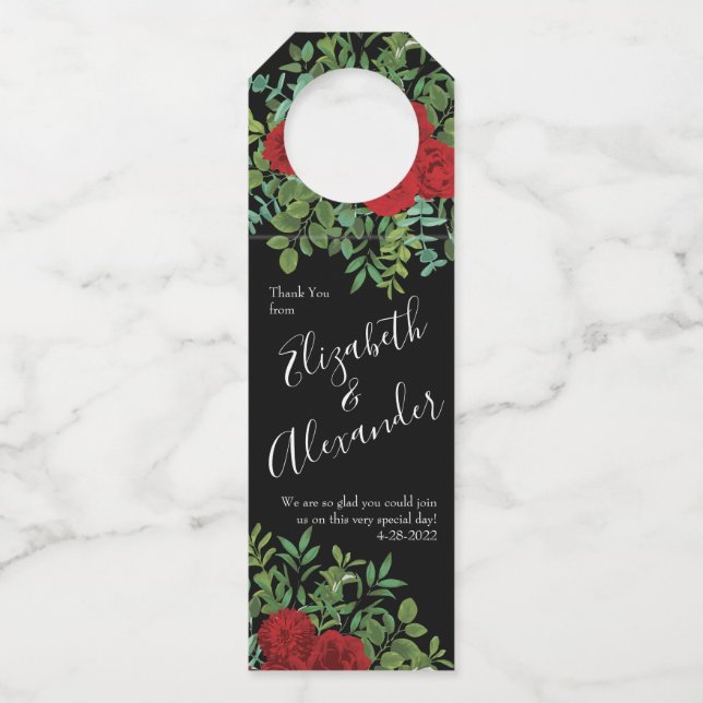 Rote Rose Hochzeit Flaschenanhänger (Vorderseite)