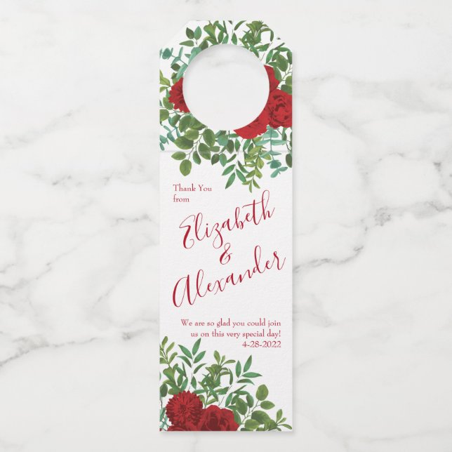 Rote Rose Hochzeit Flaschenanhänger (Vorderseite)