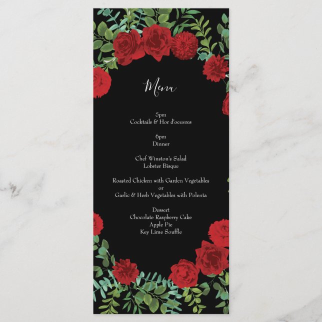 Rote Rose Hochzeit Menükarte (Vorderseite)