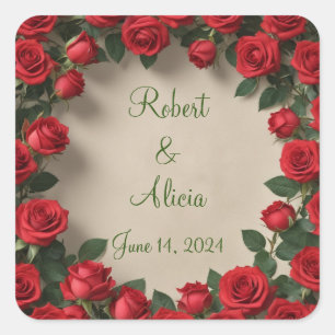 Rote Rose Hochzeit Quadratischer Aufkleber