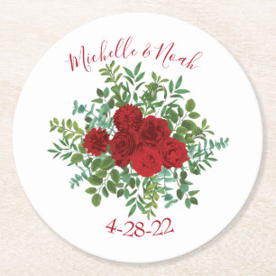 Rote Rose Hochzeit Runder Pappuntersetzer