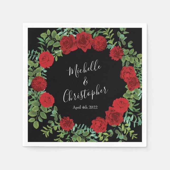 Rote Rose Hochzeit Serviette (Vorderseite)