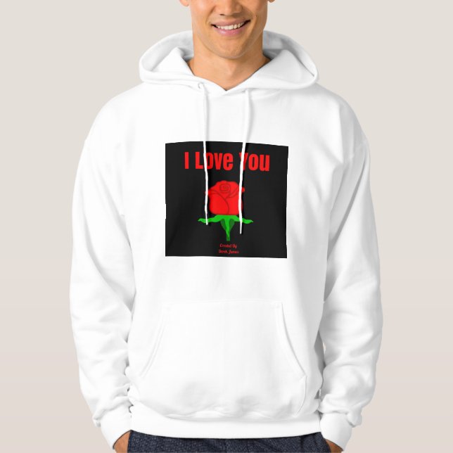 Rote Rose I Liebe Ihr männlicher weißer Pullover (Vorderseite)