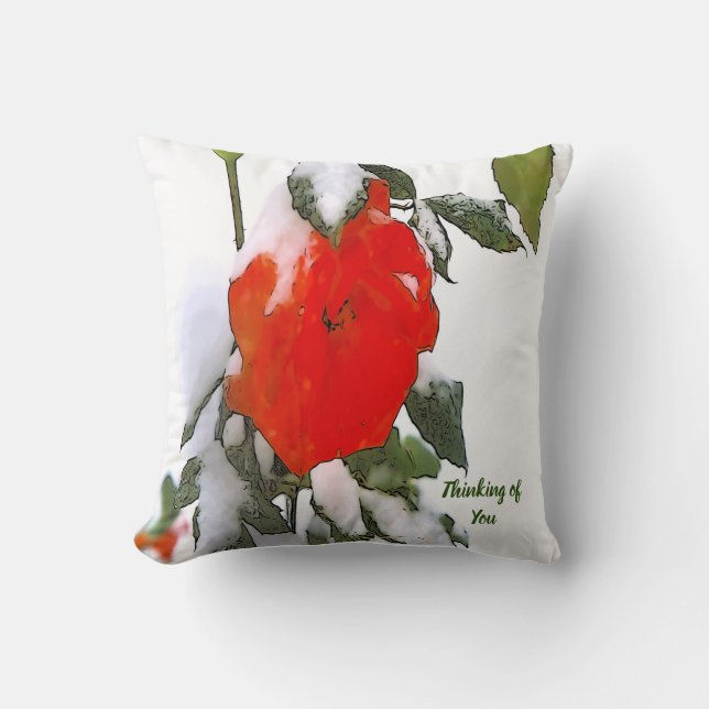 Rote Rose im Schnee Kissen (Vorderseite)